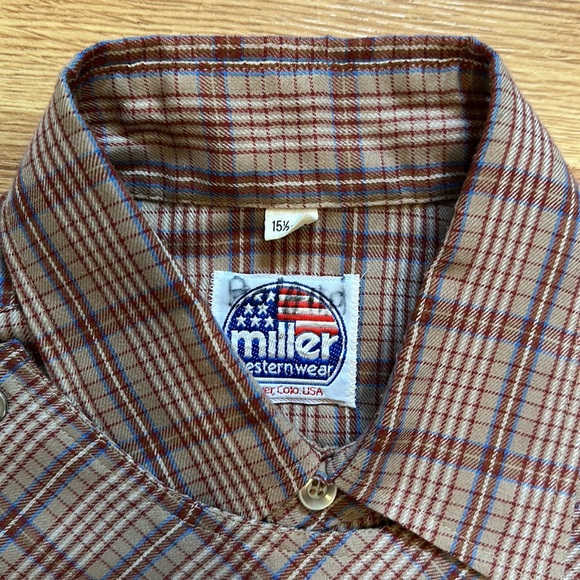 Vintage Miller Western Wear. Plaid bib front with Pearl Snap buttons. - Picture 2 of 13